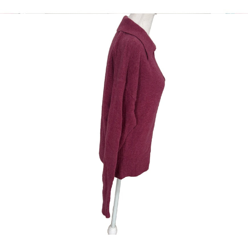 J. Crew Purple Pink Wool Blend V-Neck Collared Pullover Sweater Women Size Small