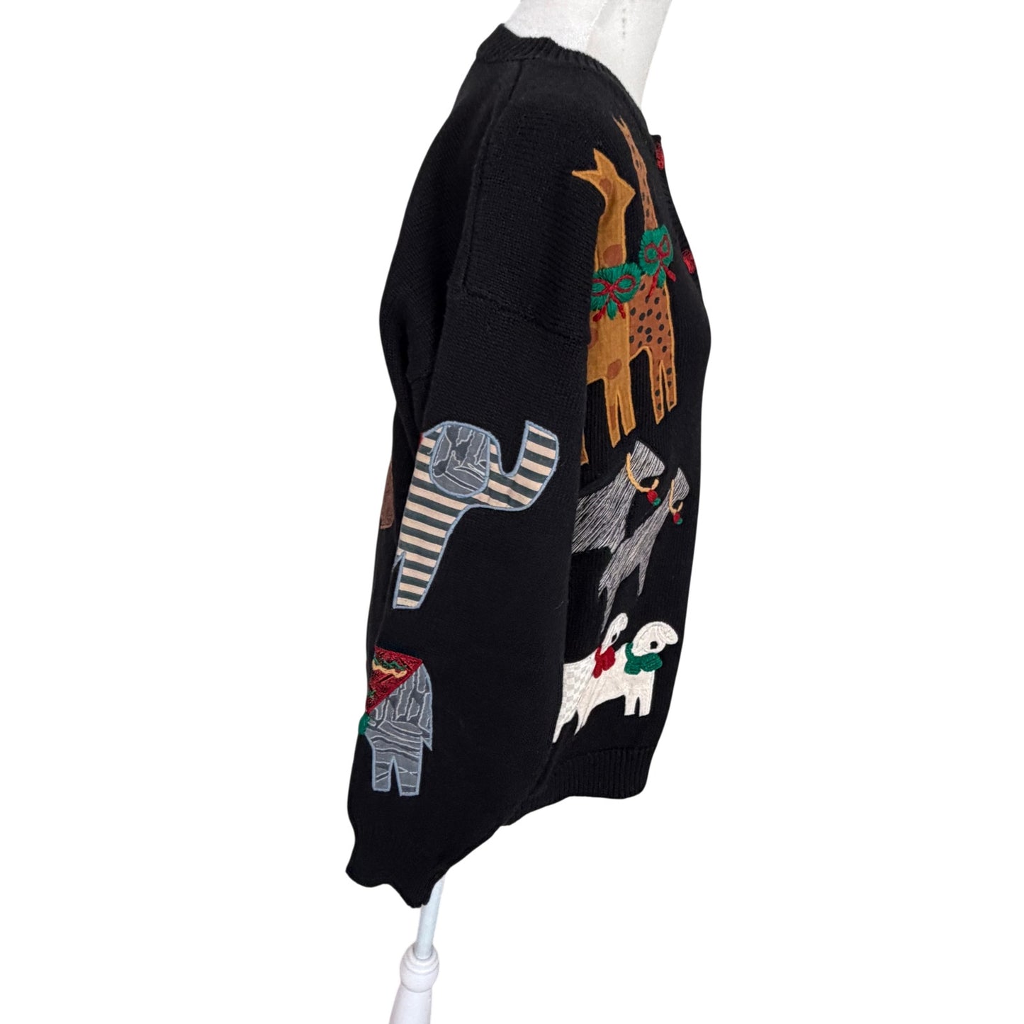 Susan Bristol Vintage 1993 Noah's Ark Holiday Cardigan Sweater Women Size Medium