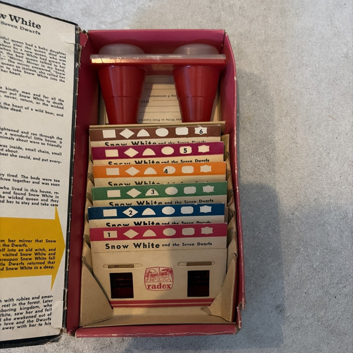 Radex 3D Stereo Viewer 6 Color Slides Snow White & the Seven Dwarfs In Box