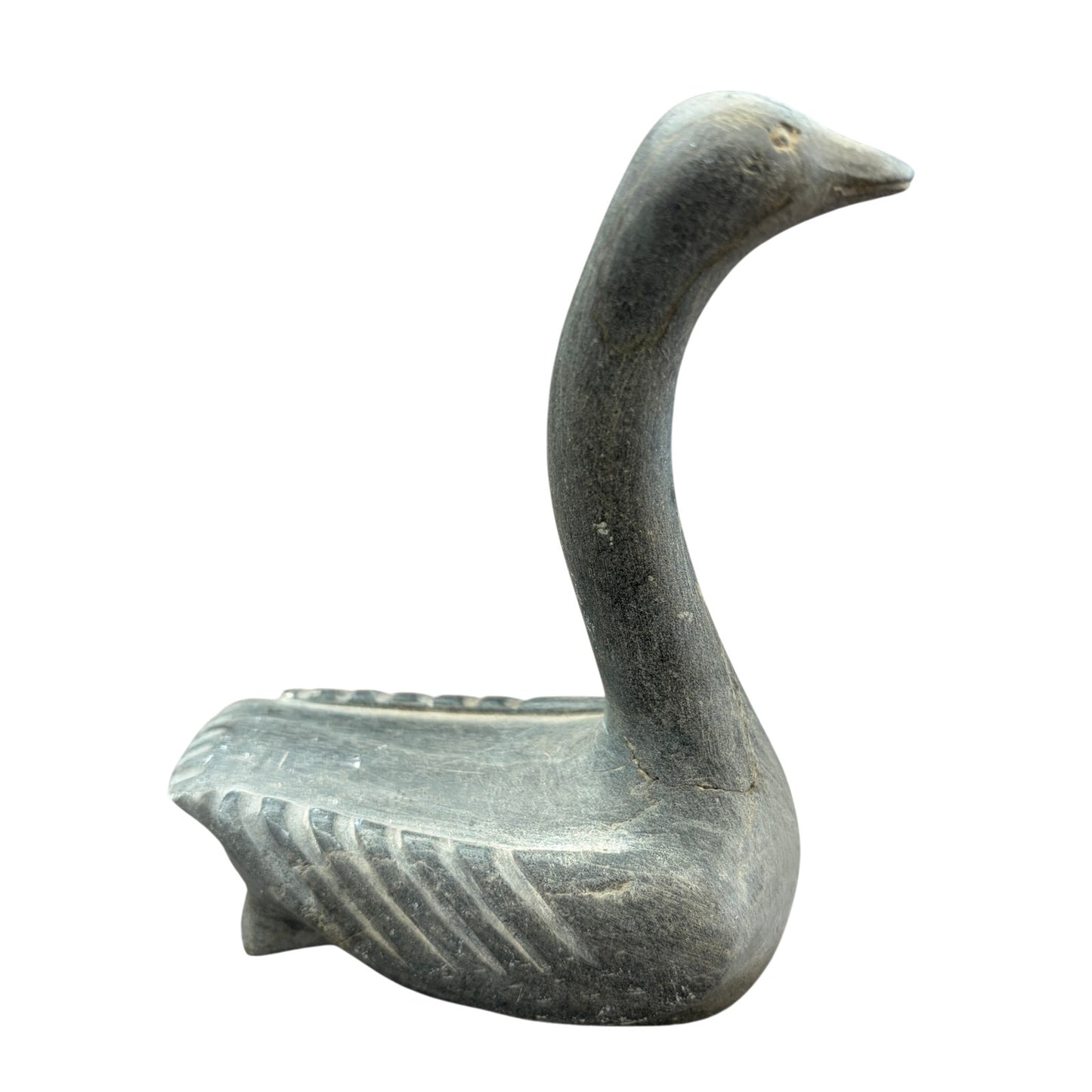 Vintage Inuit Carved Gray Soapstone Swan Figure Sculpture Eskimo Art