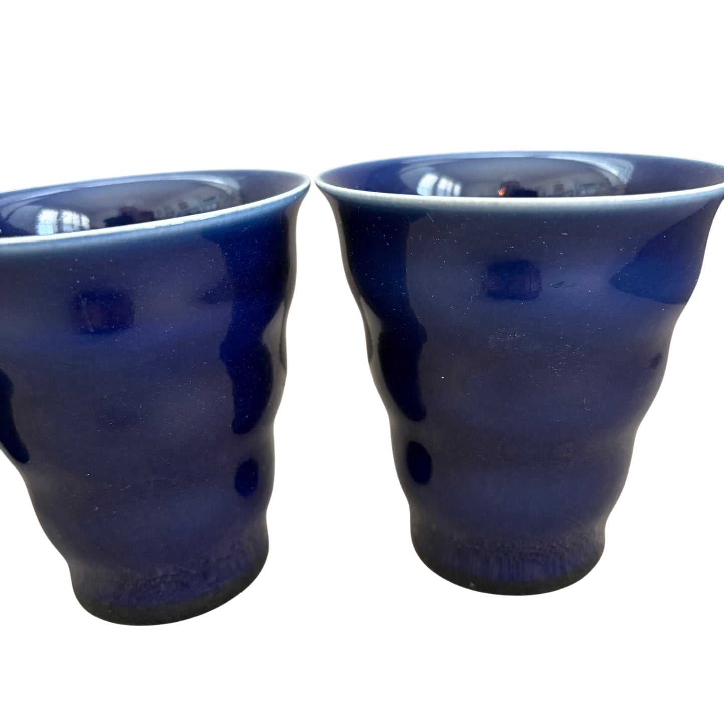 LOT 4 Boda Nova Sweden Blue Ribbed Tapered Ceramic Drinking Glasses 90s Y2K