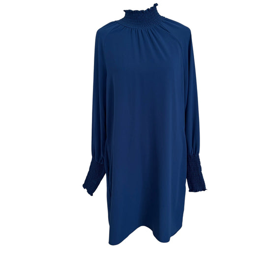 Amanda Uprichard Blue Mini Shift Dress Ruched Sleeves Mock Neck Women Size Small
