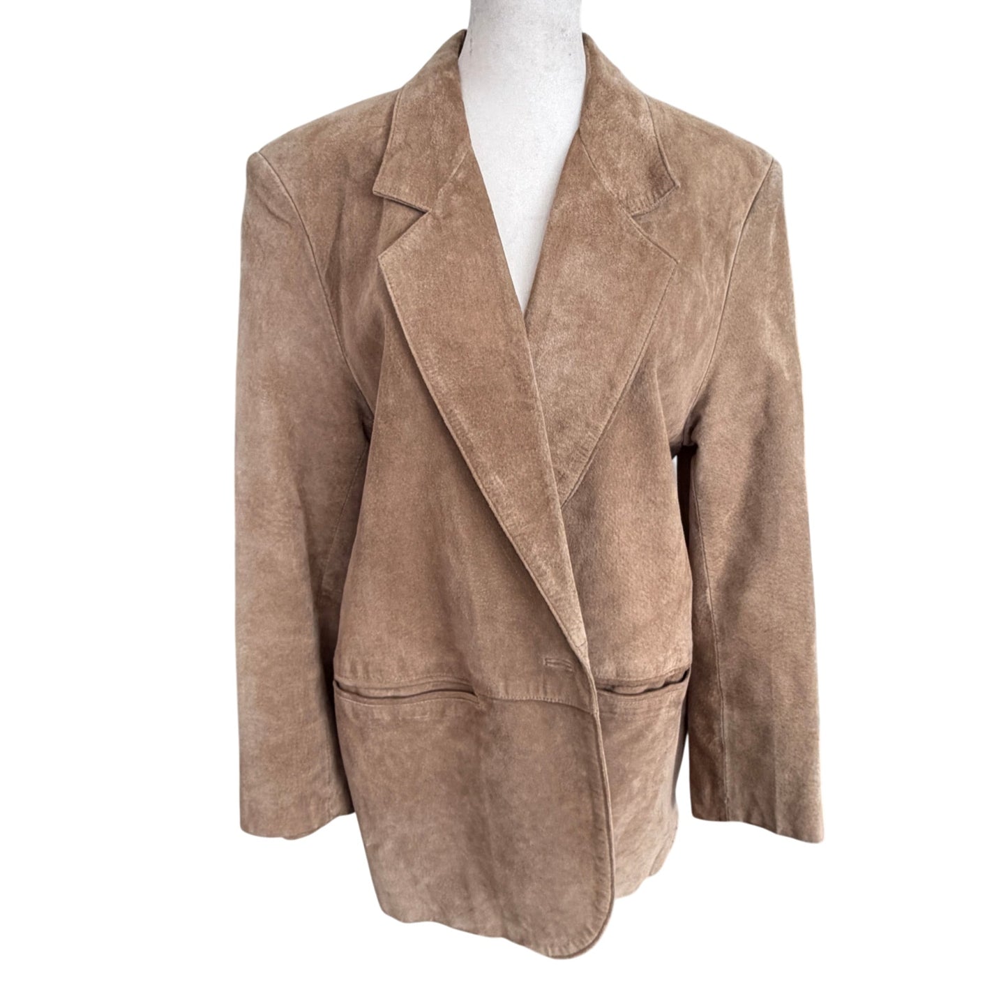 LL Bean Vintage Leather Jacket Tan Suede Button Up Blazer Womens Size 12 Petite