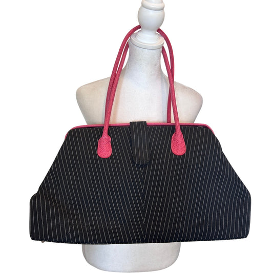 World According to Jess Black, White and Pink Large Top Handle Shoulder Bag