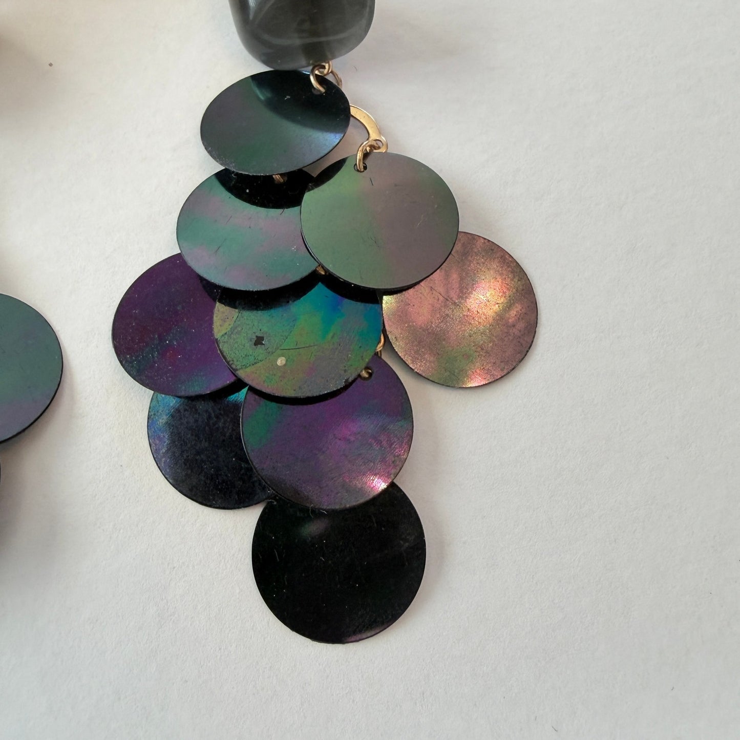 Anthropologie Shimmer Scale Drop Earrings Black / Blue / Purple