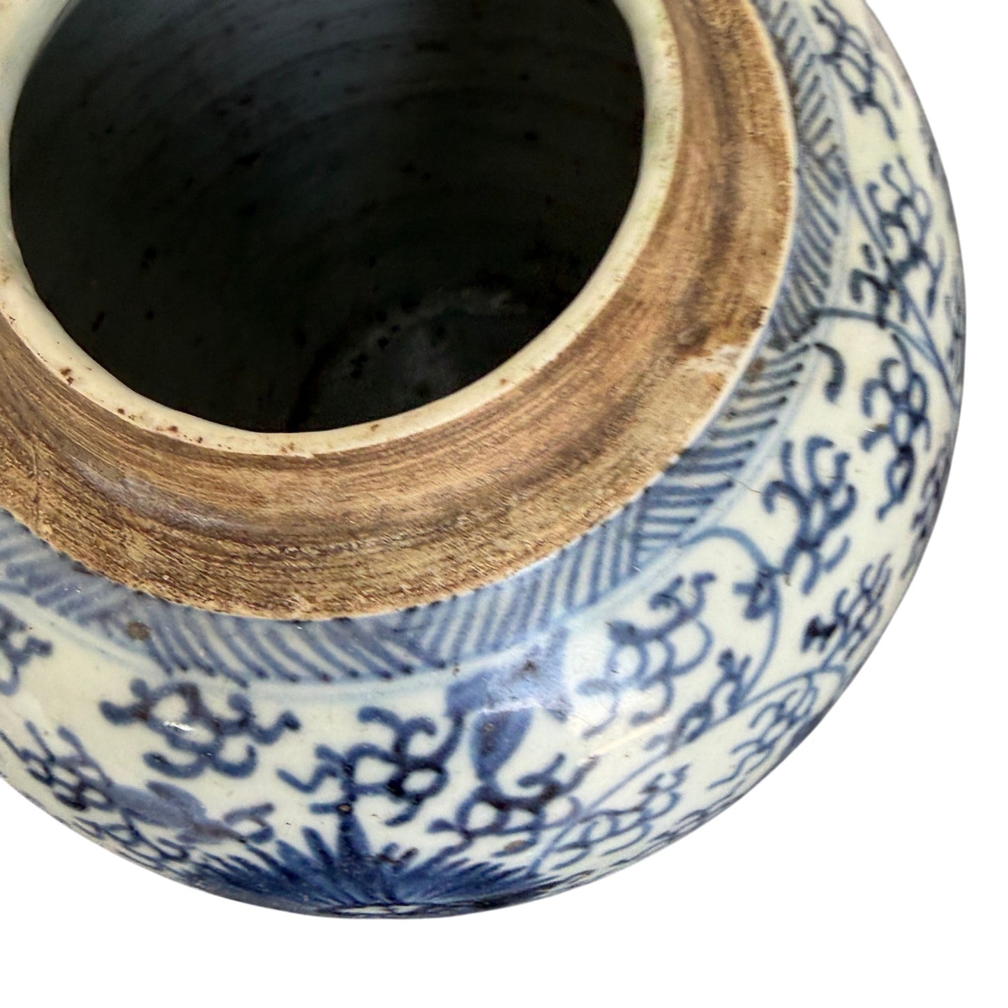 Antique 19th Century Chinese Art Porcelain Blue and White Ginger Jar 9" x 7"