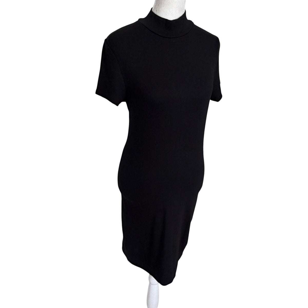 Michael Stars Black Short Sleeve Mock Neck Ribbed Mini Dress Womens Size Medium