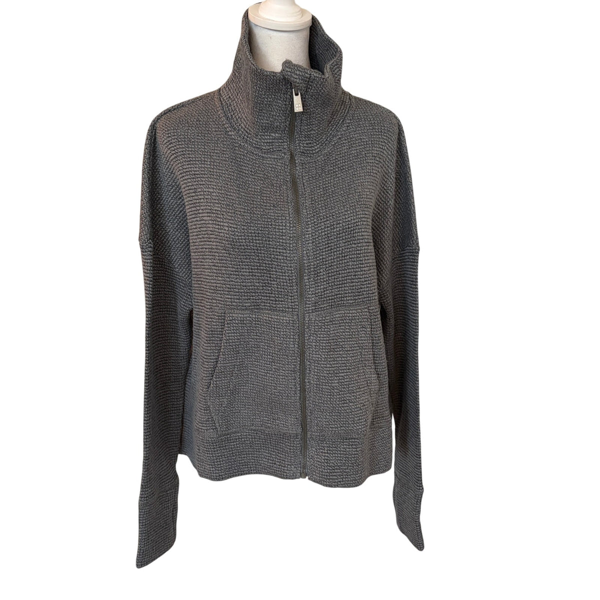 Sweaty Betty Restful Boucle Zip Through Charcoal Sweatshirt Womens Size Small