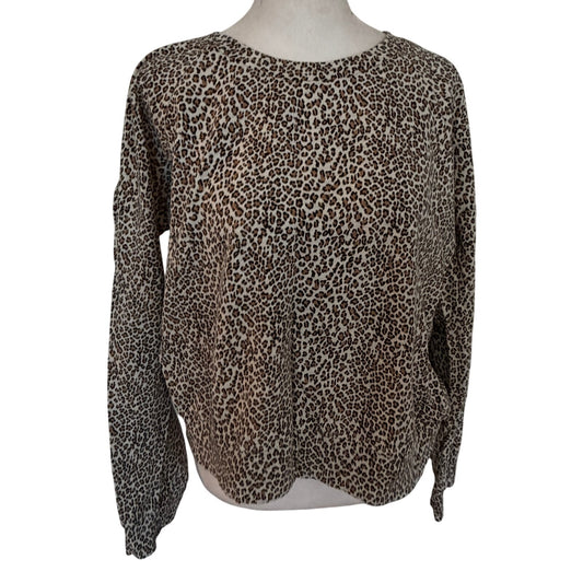 T.LA Cheeta Print Pullover Top Sweatshirt Banded Waist Womens Size Large Petite