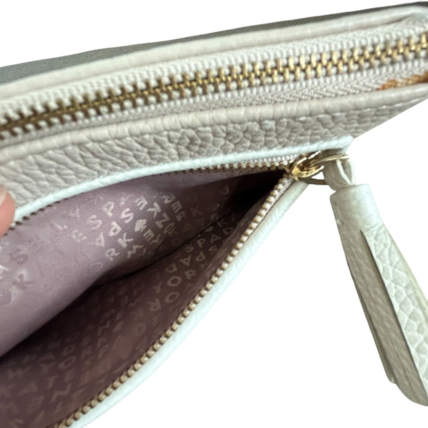 Kate Spade Tan and Ivory Pebbled Leather Zippered Pouch Clutch Wristlet