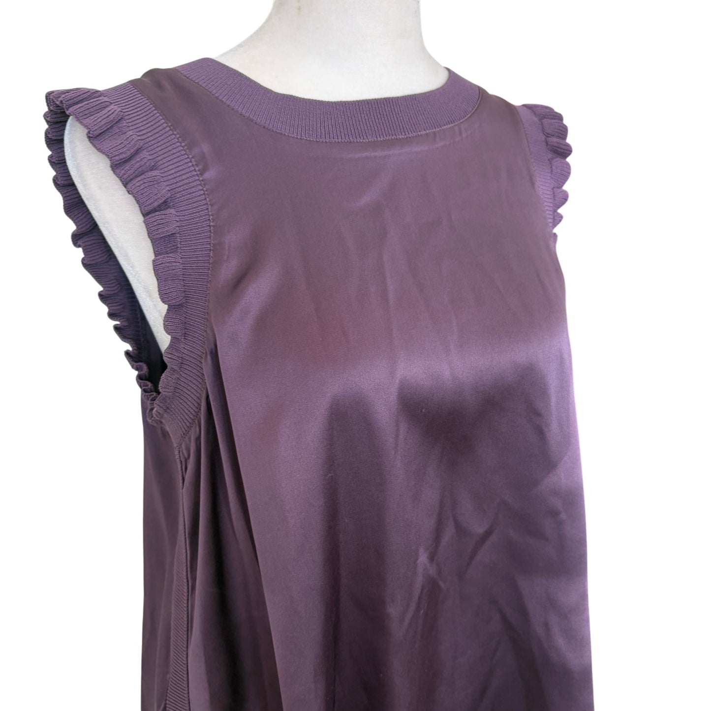 Cinq a Sept 5a7 Purple Silky Sleeveless Ruffled Top Blouse Womens Size Small