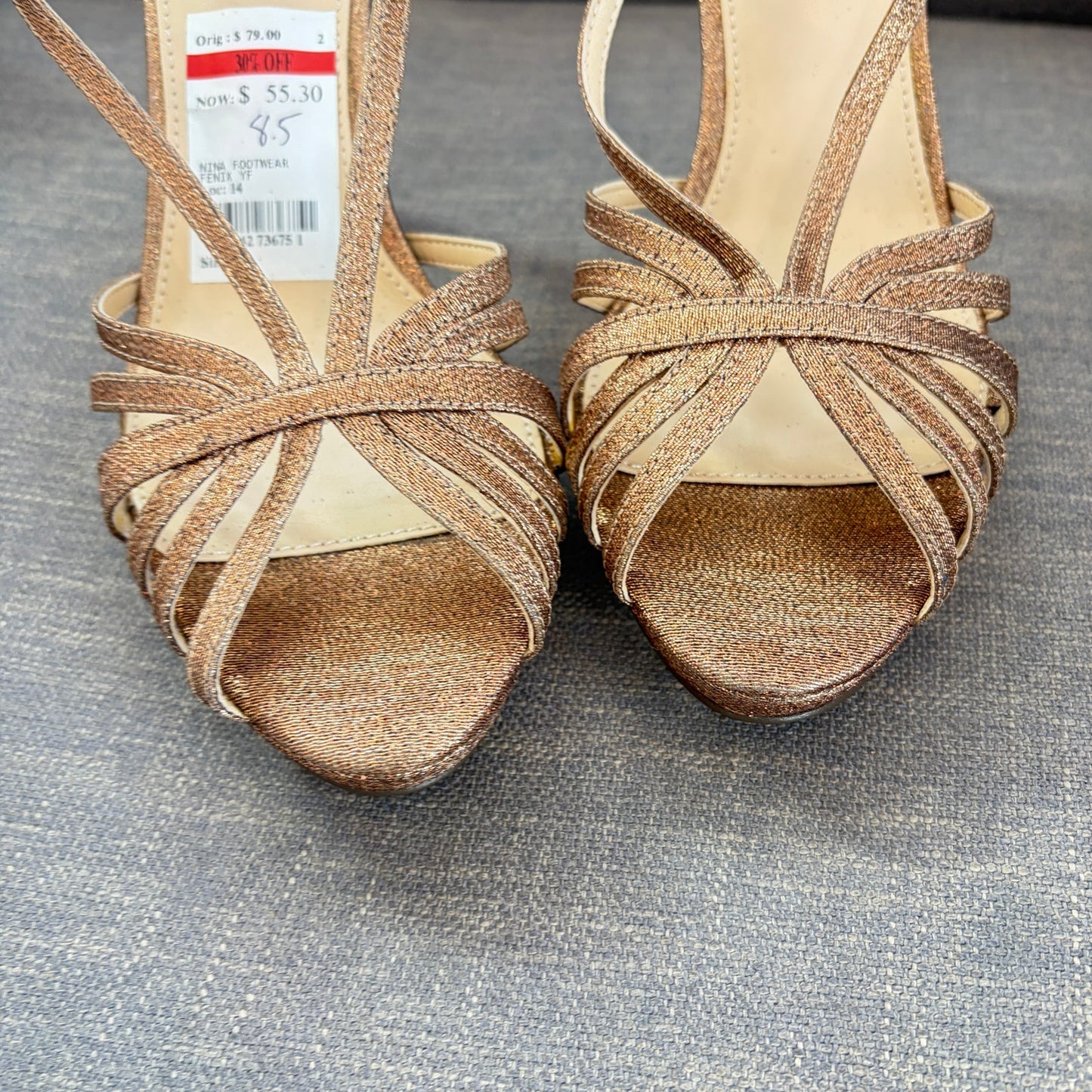 Nina NEW Fenix Bronze Wonderland Strappy Slingback Heel Womens Size 8.5