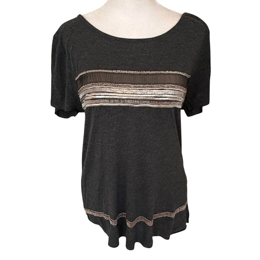 ALLSAINTS Grey Hand Embellished Beaded Short Sleeve Top Womens Size 2