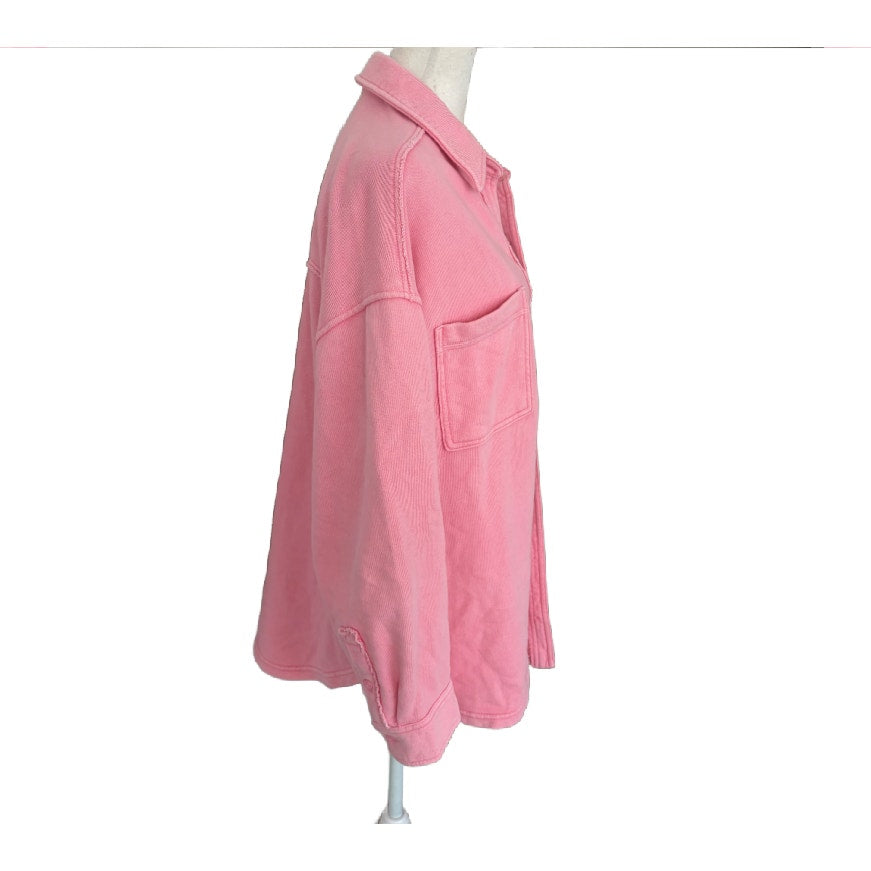 Aerie LumberJane Pink Oversize Button Down Top Shacket Womens Size Small
