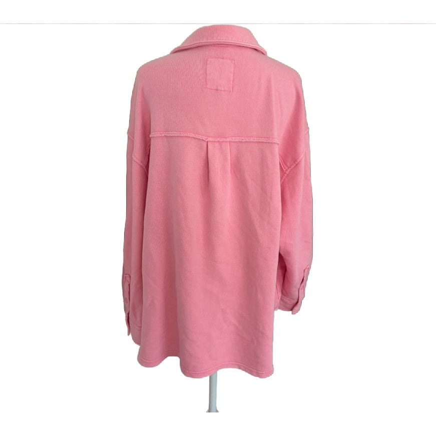Aerie LumberJane Pink Oversize Button Down Top Shacket Womens Size Small