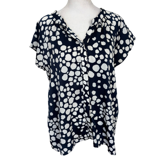 Misa Los Angeles Navy Blue and White Spotted Short Sleeve Top Blouse Size Small