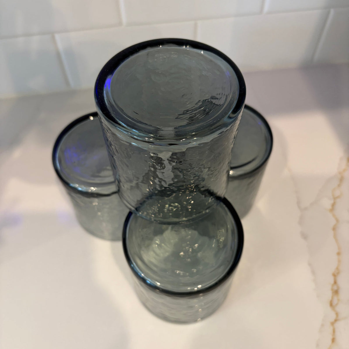 Pottery Barn Hammered Short Drinking Glasses Smoke Gray 3.5" High SET of 4
