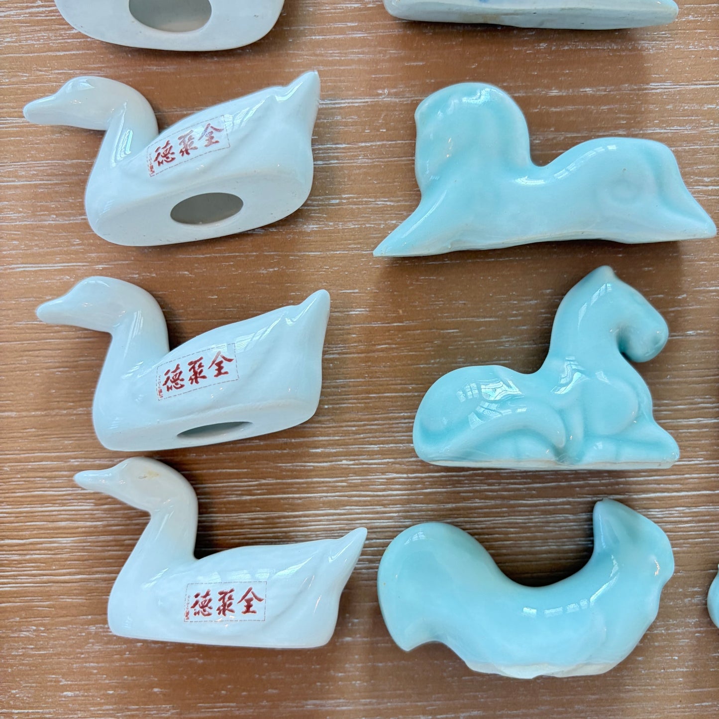 LOT 27 Vintage Chinese Chop Stick Rests Holders White Ducks, Light Blue Zodiac