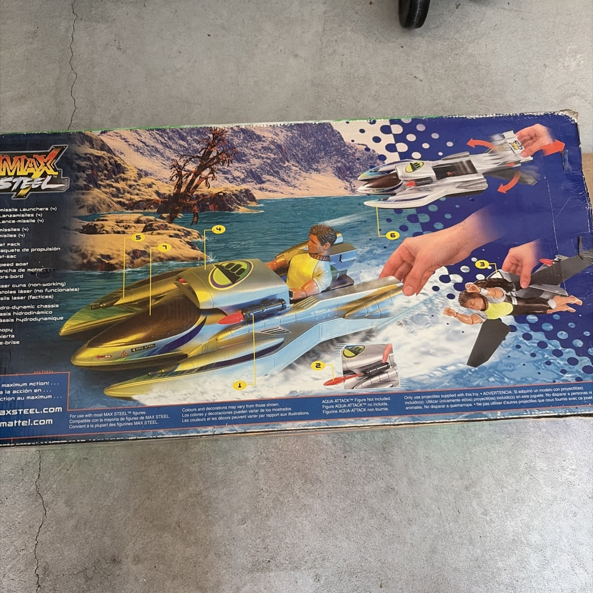 Rare Mattel "MAX STEEL" Speed Boat & Jet Pack Combo Vehicle Brand New Open Box