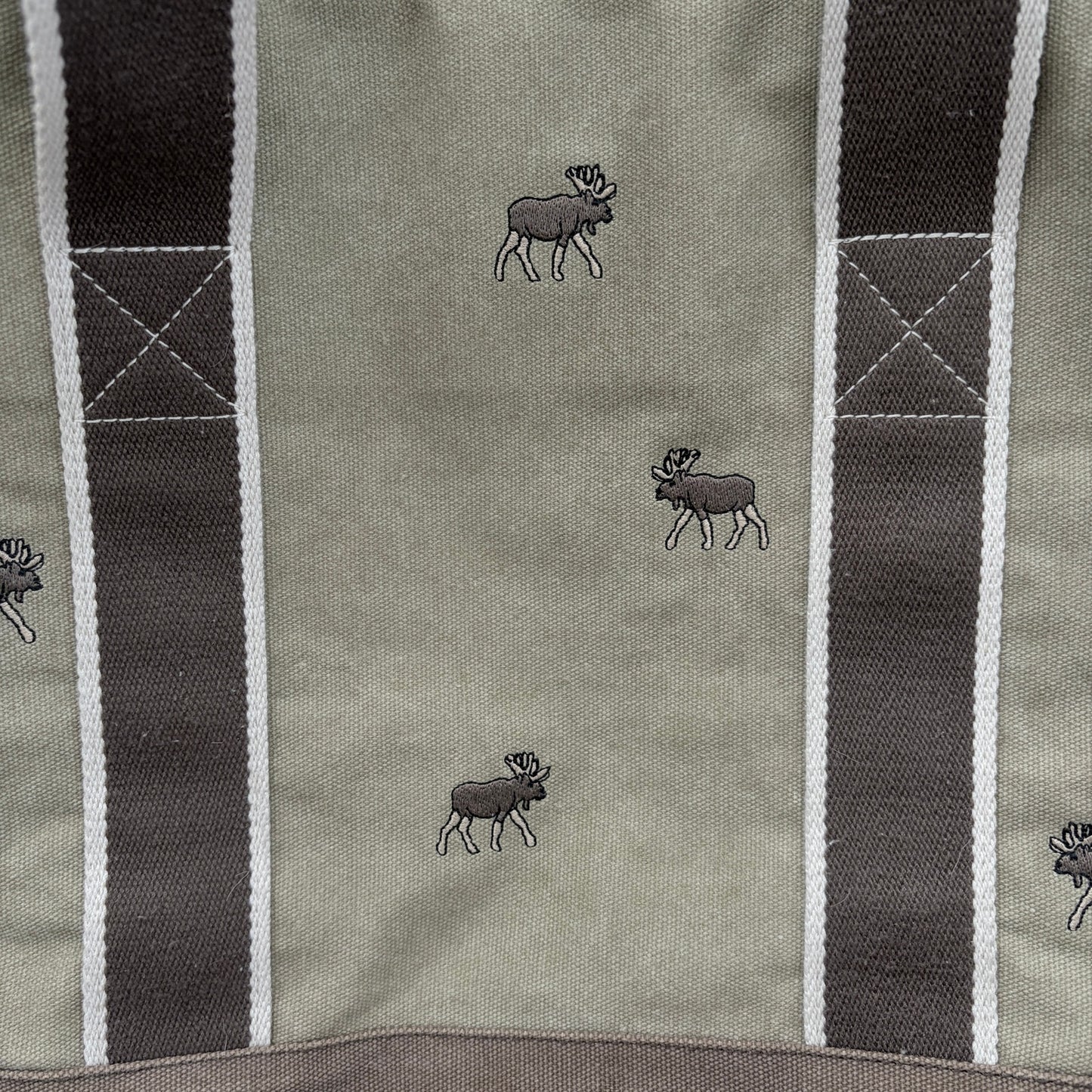 Vintage LL Bean Boat and Tote Canvas Bag Brown With Moose Design, Leather Trim