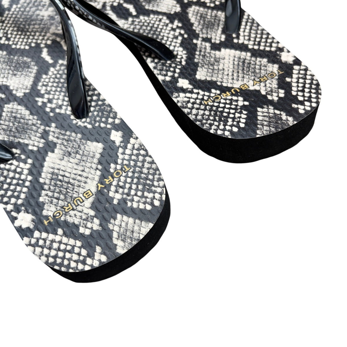 Tory Burch Black Ivory Snakeskin Print Flip Flop Thong Sandals Womens Size 7.5