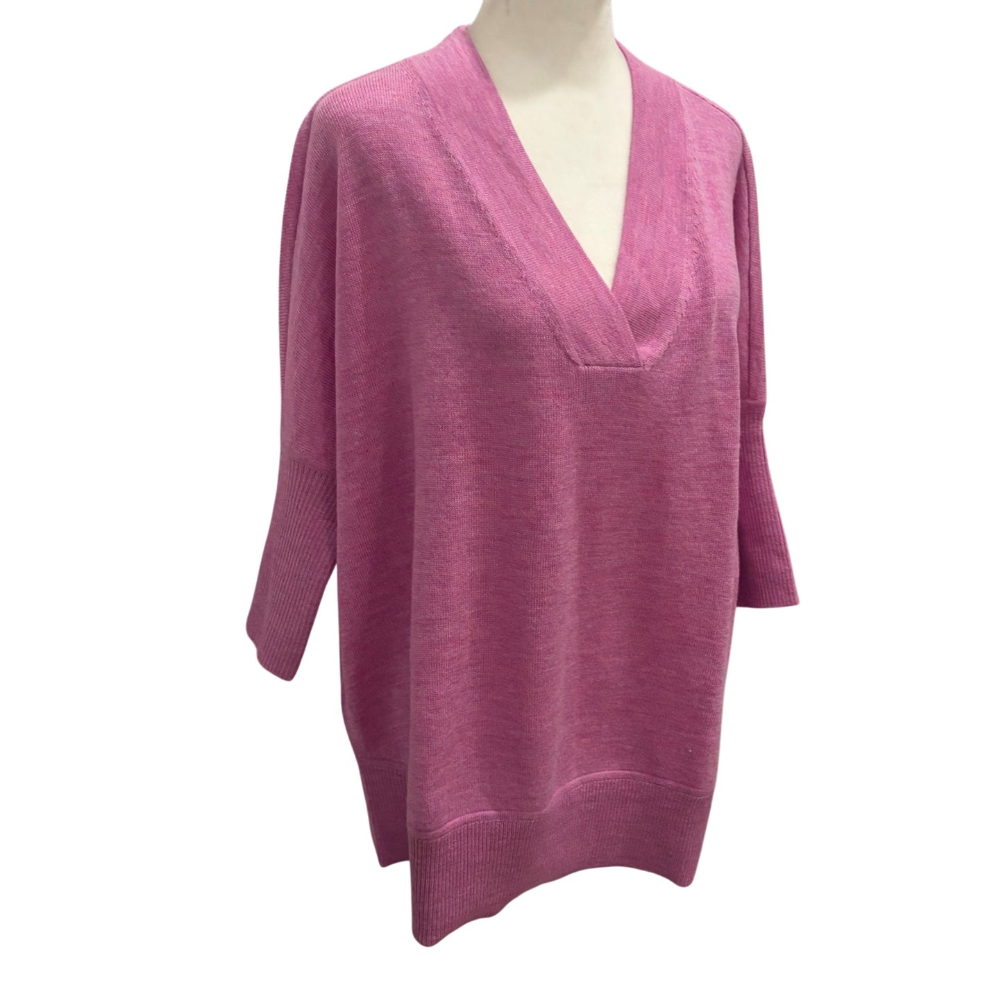 Anthropologie Pink 100% Merino Wool Boxy Short Sleeve Sweater Womens Size XS