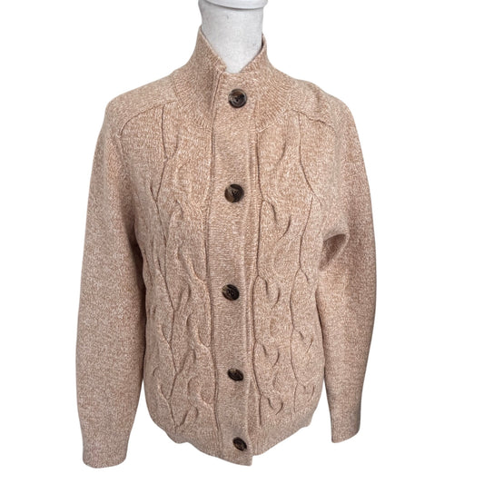 Talbots Tan Full Button Cableknit Cardigan Sweater Womens Size Medium NEW