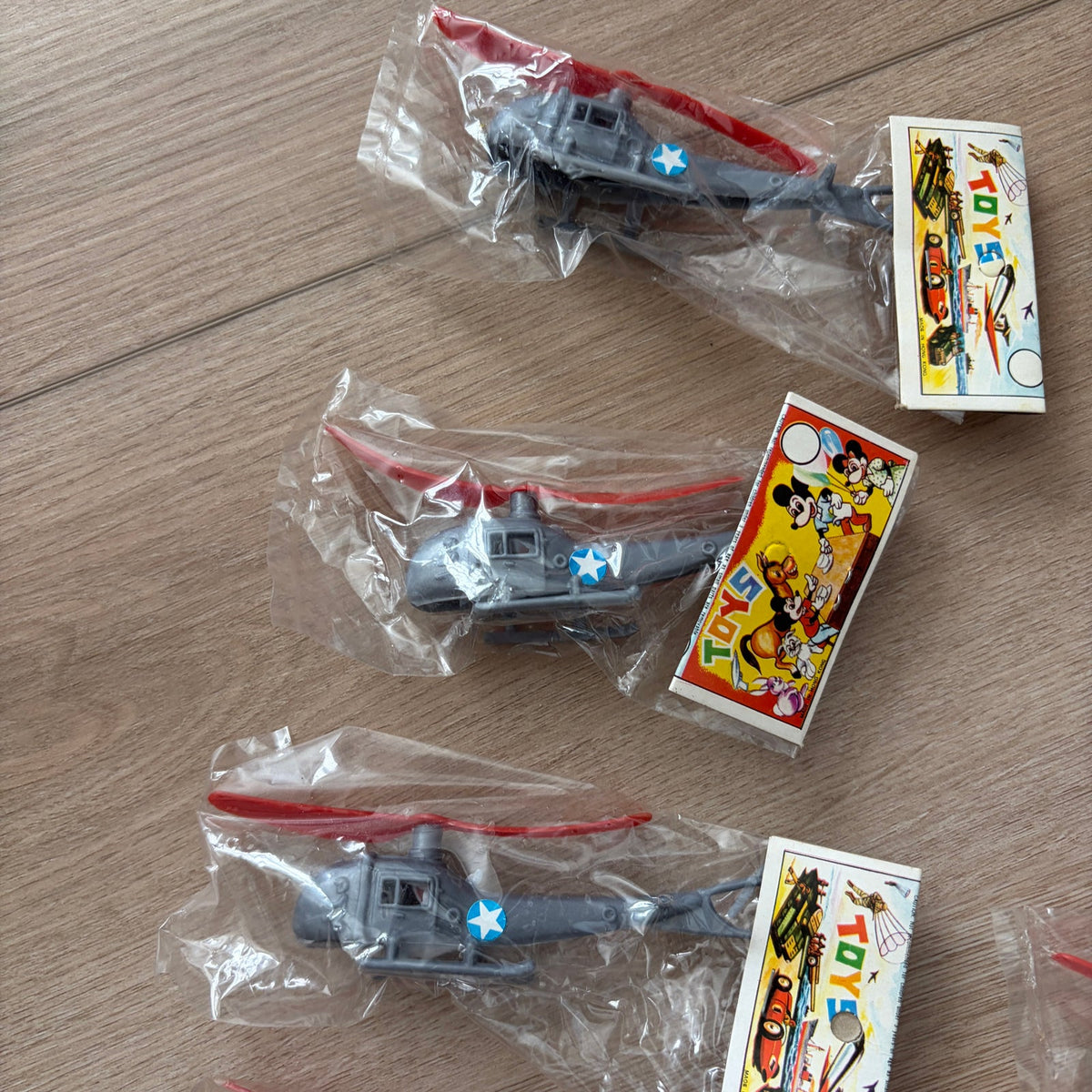Vintage 1960s Dime-Store Gray Plastic Helicopter Toy Hong Kong NEW LOT of 15