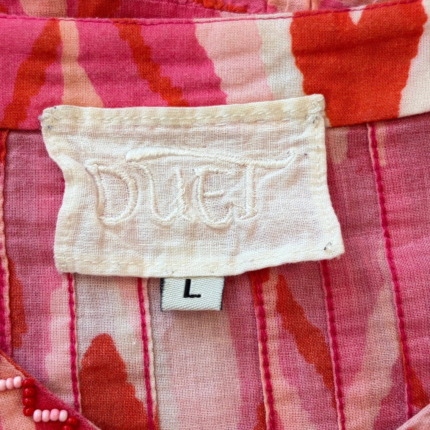 Anthropologie Duet Pink Red Hearts Print Dress Coverup Womens Size Large