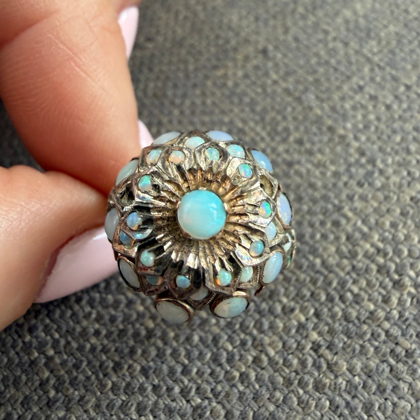 Antique Thai Princess Harem Opal Cluster Ring 14K Gold (2 Missing Stones)
