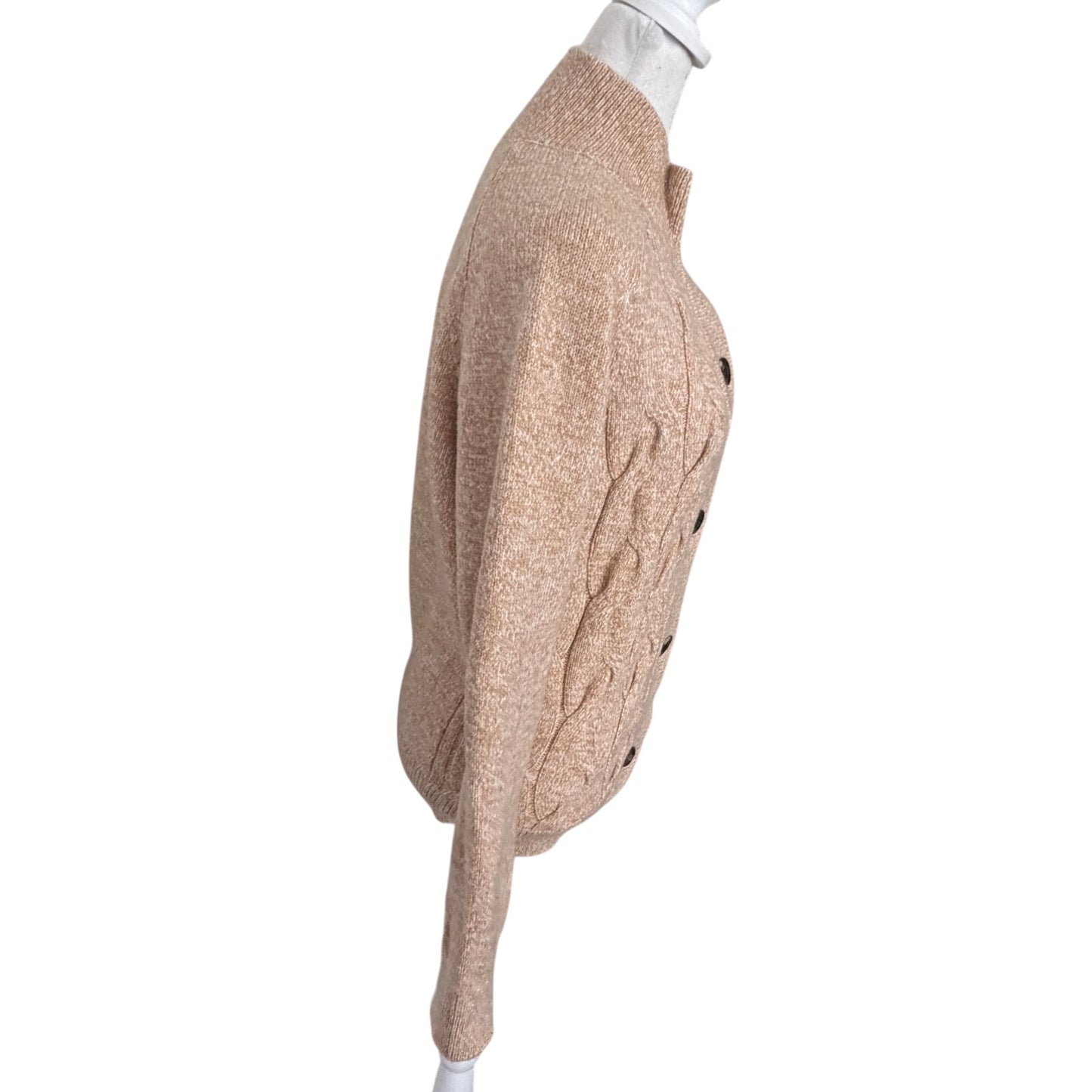Talbots Tan Full Button Cableknit Cardigan Sweater Womens Size Medium NEW