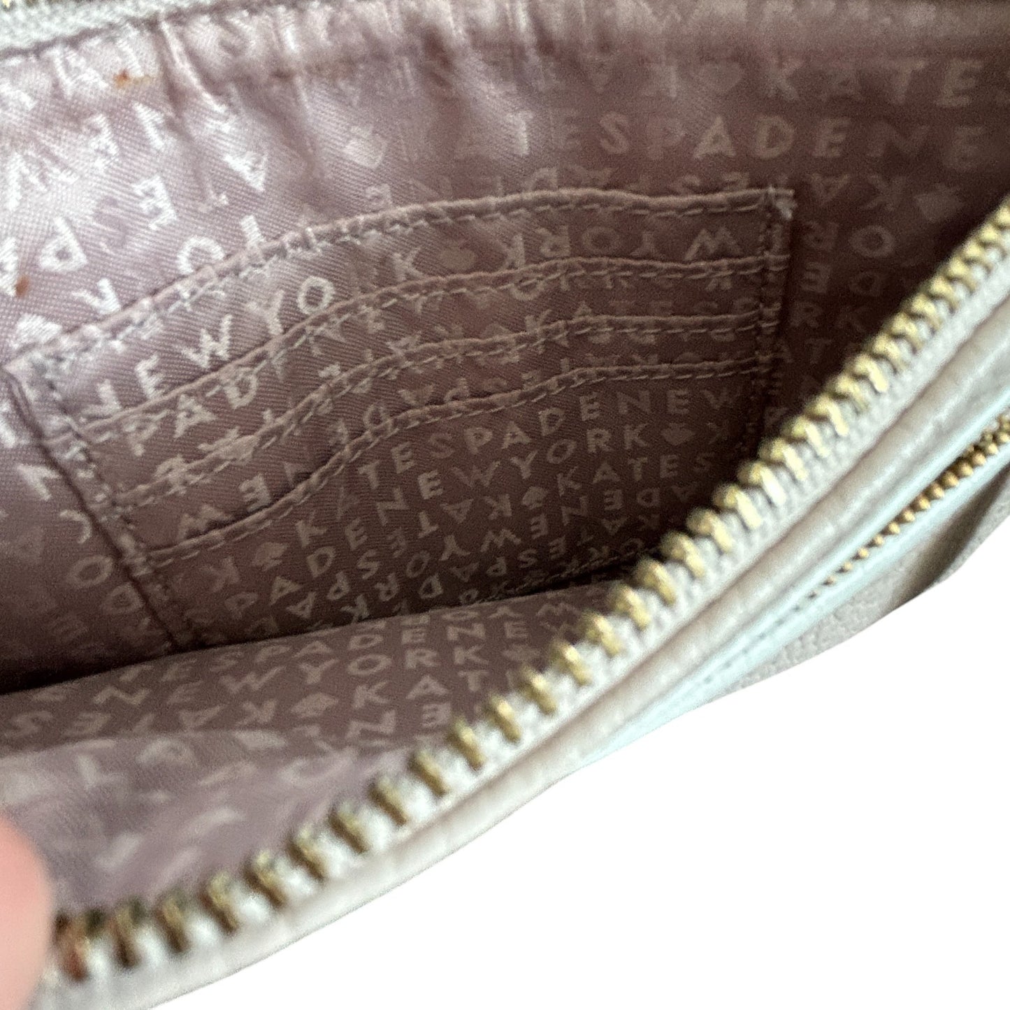 Kate Spade Tan and Ivory Pebbled Leather Zippered Pouch Clutch Wristlet
