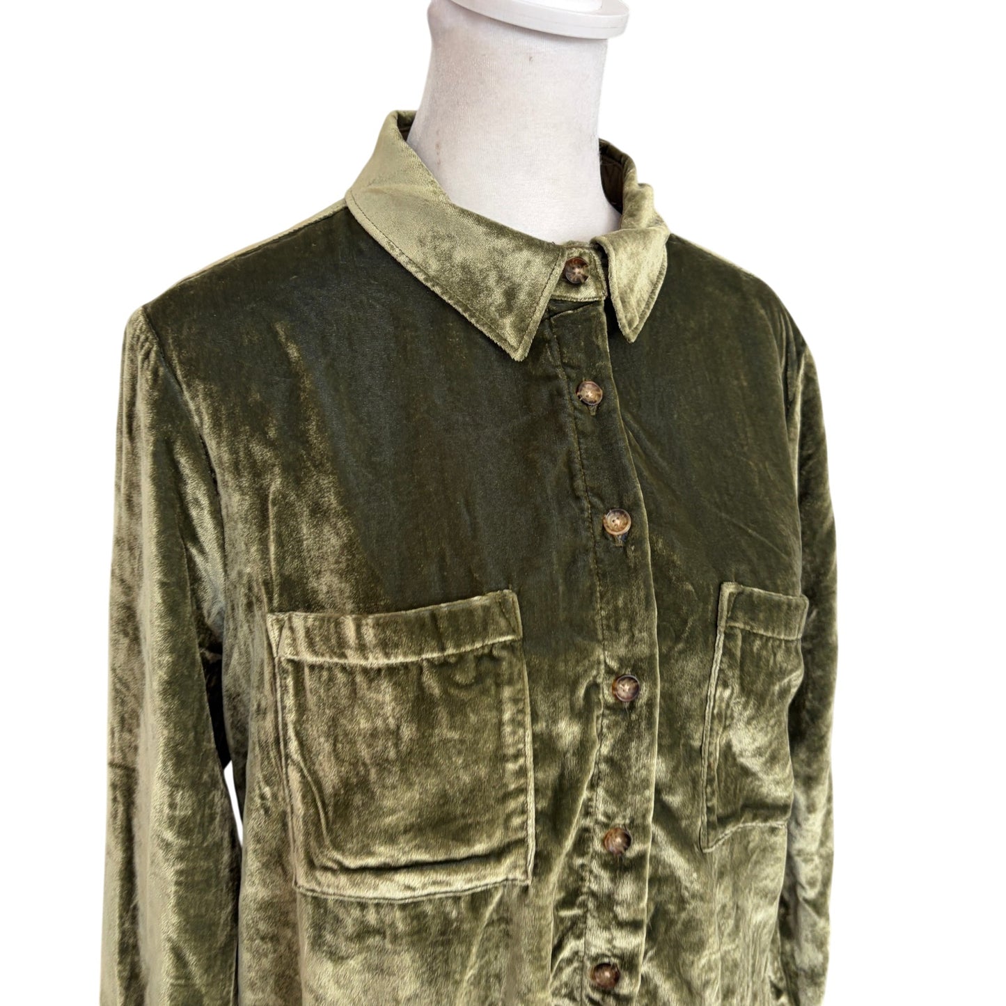 Maeve Anthropologie Olive Green Velvet Button Down Top Womens Size 6 NEW