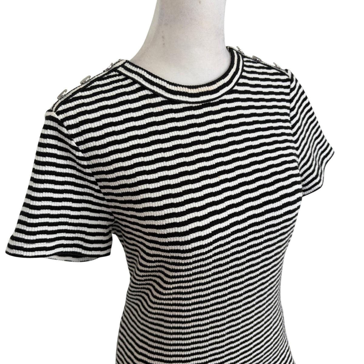 Veronica Beard Draya Black & White Striped Cotton Blend T-shirt Women Size Small