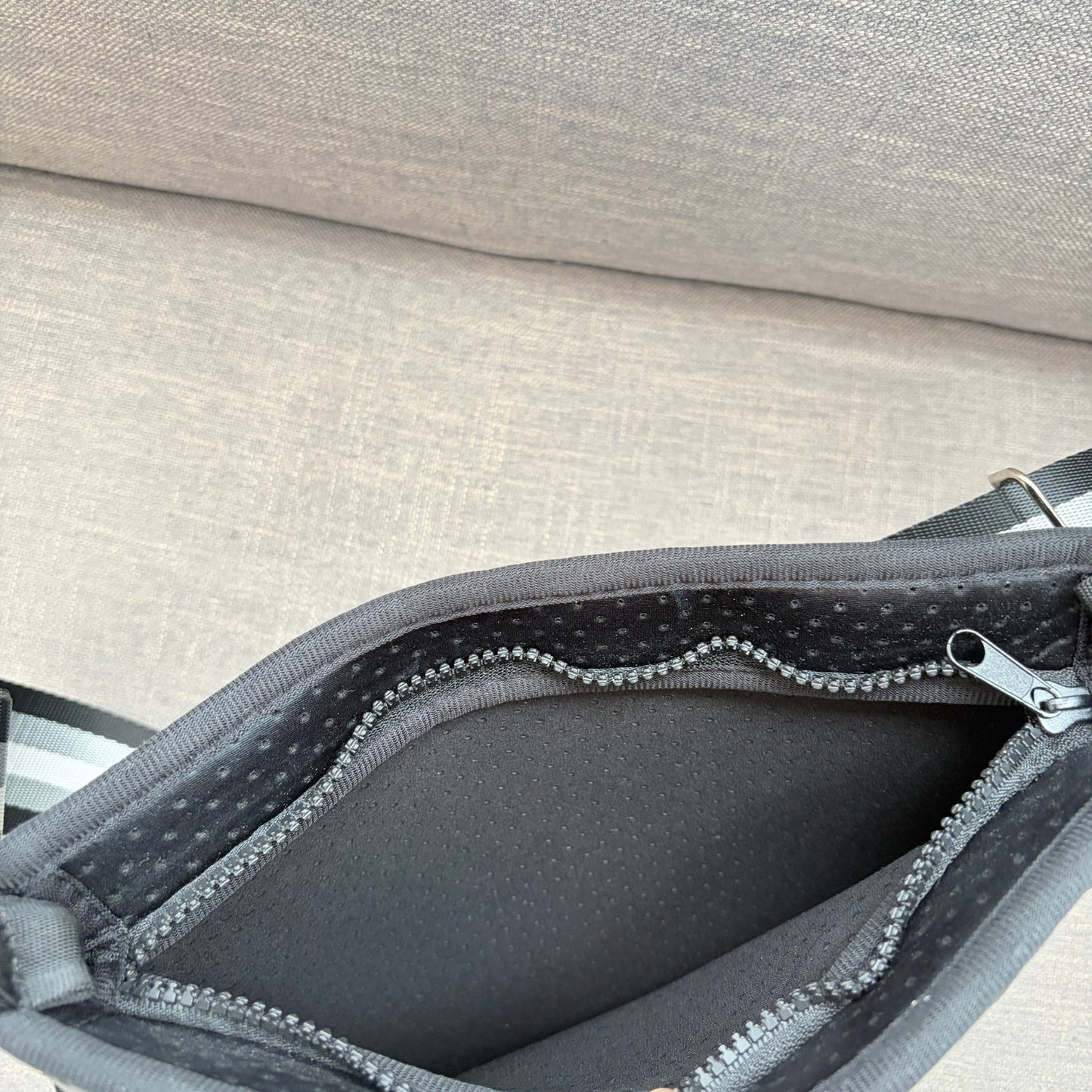 Ahdorned Black Large Pouch Crossbody With Black, White, Gray Woven Strap