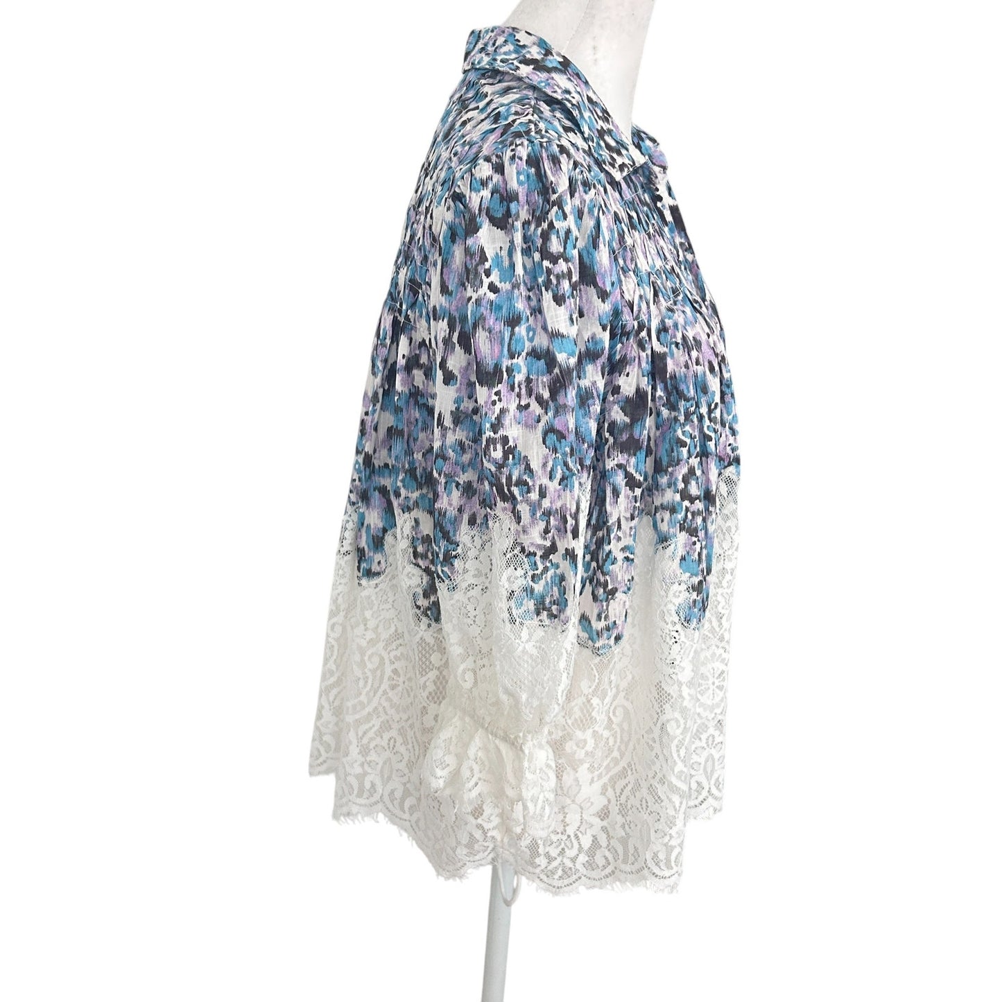 Anthropologie Purple, Blue, Black Animal Print Lace Boho Top Womens Size Medium