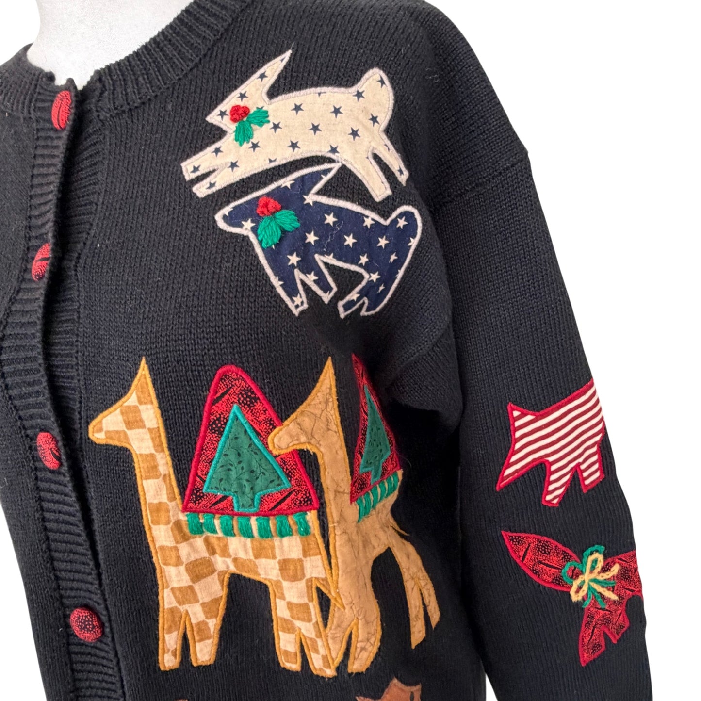 Susan Bristol Vintage 1993 Noah's Ark Holiday Cardigan Sweater Women Size Medium