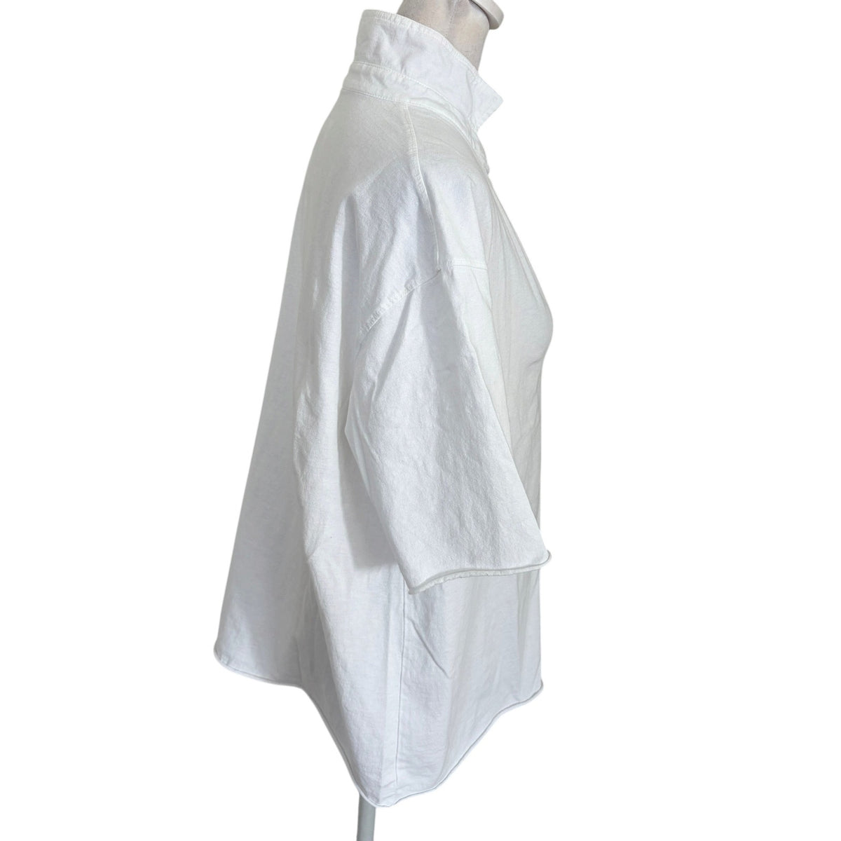 Frank & Eileen Short Sleeve White Polo Shirt Raw Hem Womens Size Small