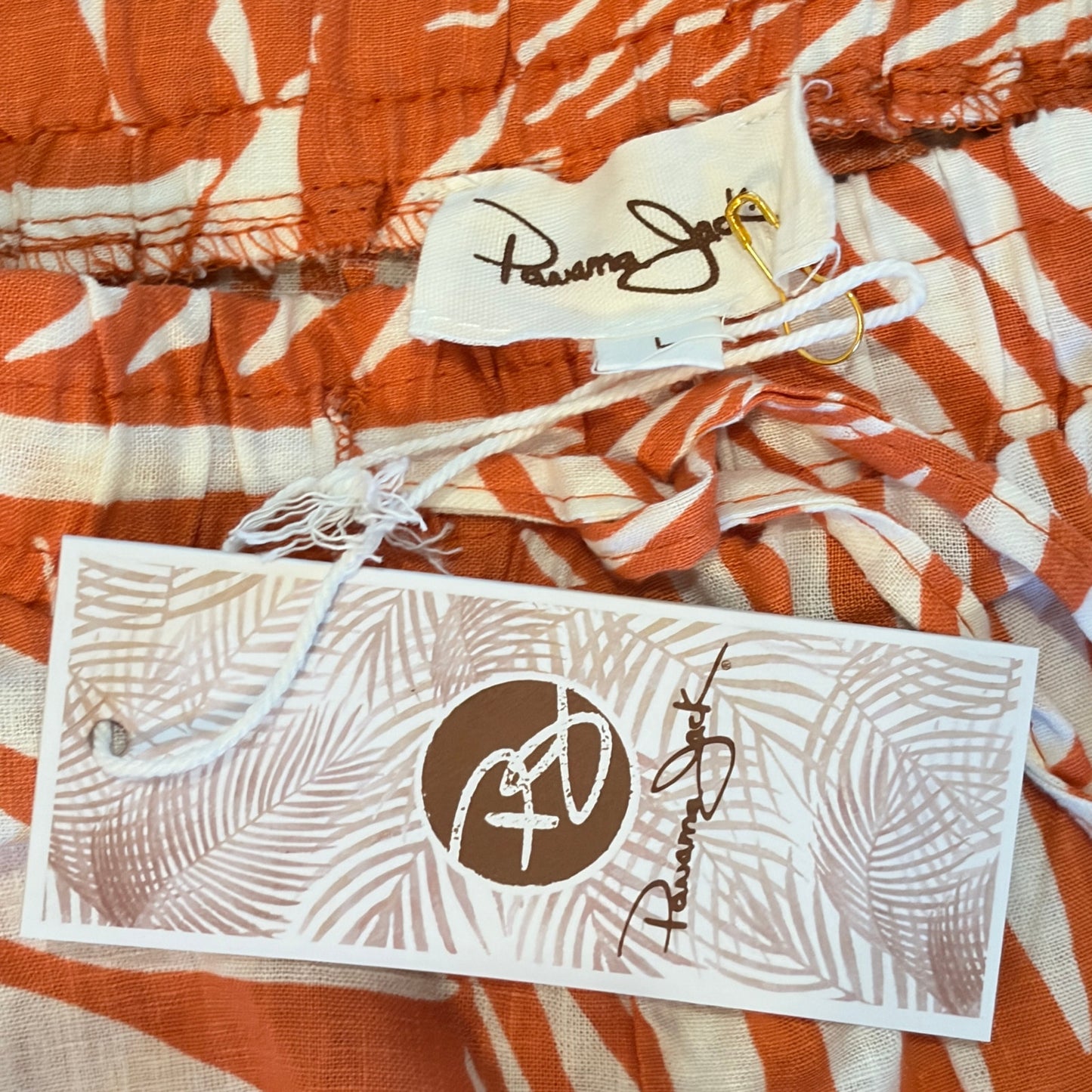 Panama Jack Orange White Fern Linen Blend Jogger Pants NEW Women Size Large