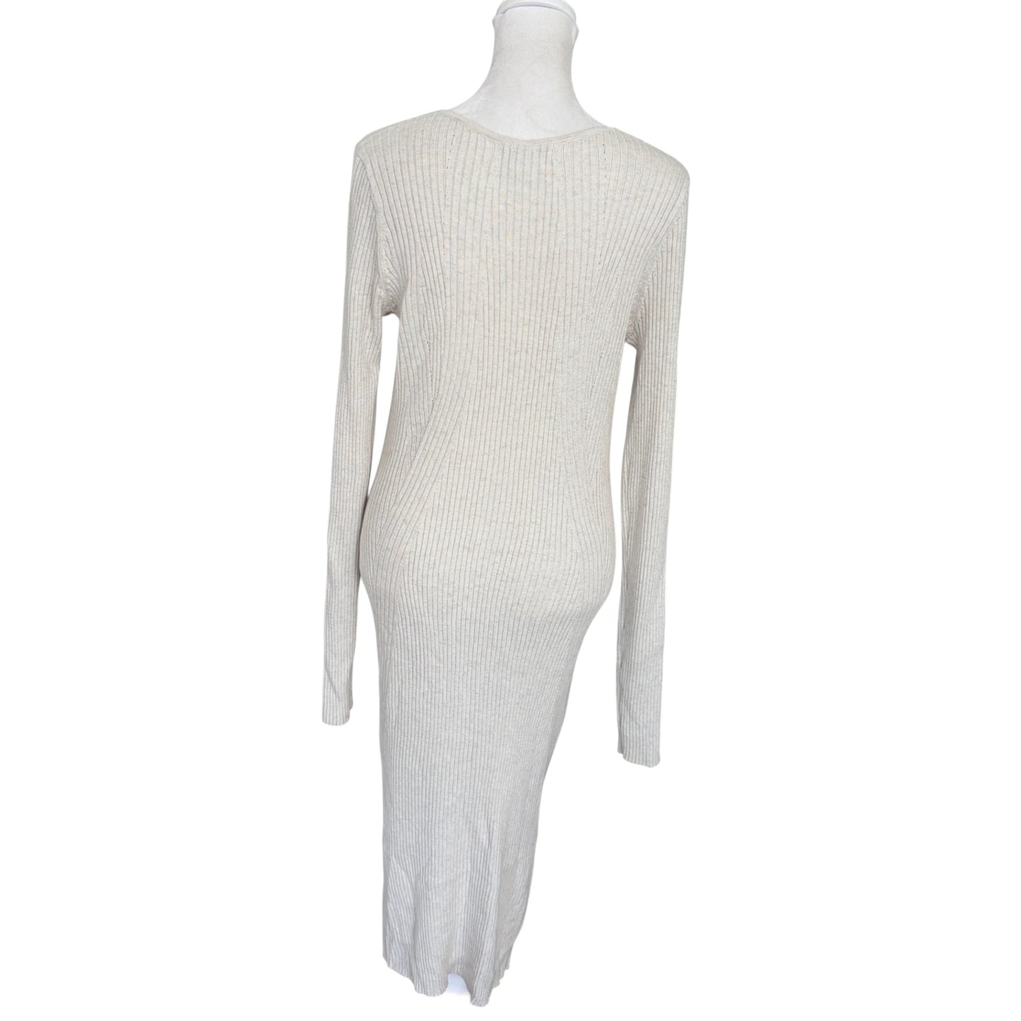 Athleta Ivory Oatmeal Ribbed Long Sleeve Sweater Dress Womens Size Medium Tall
