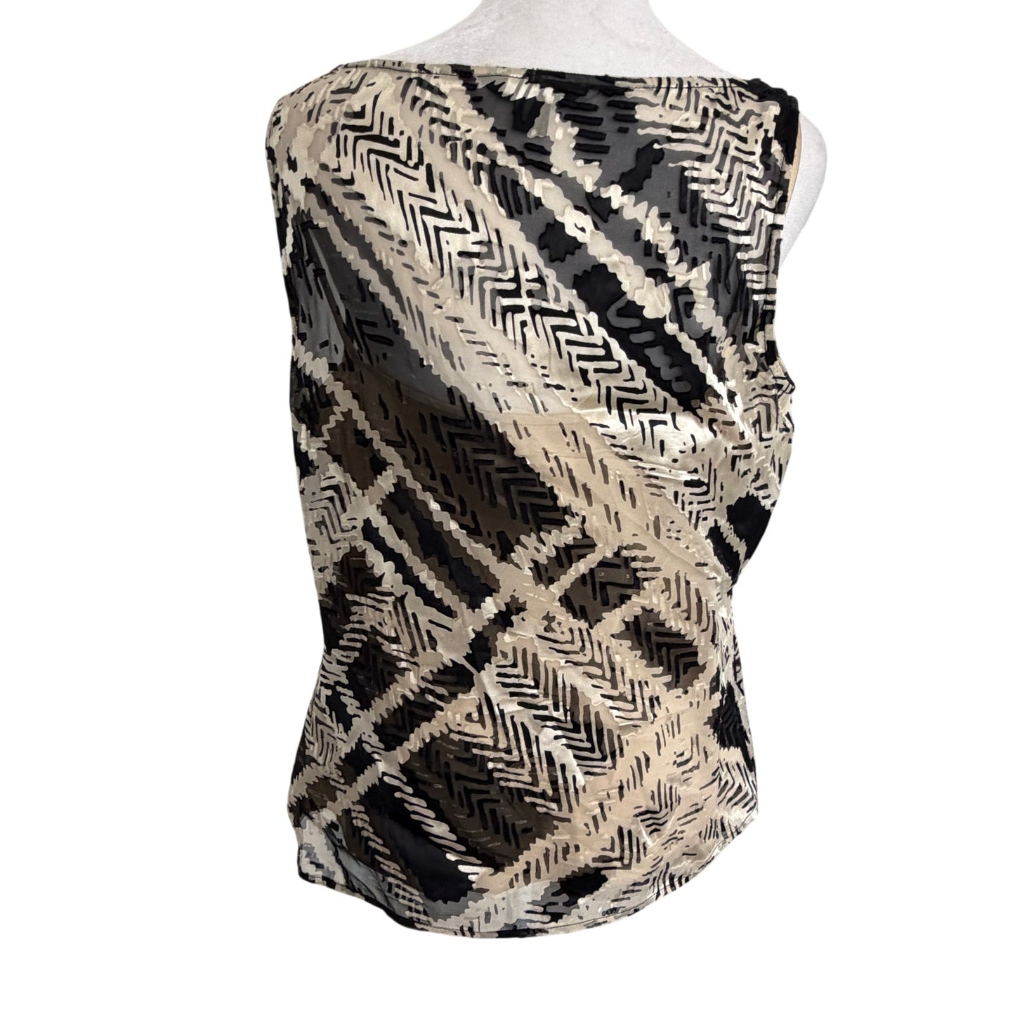 St. John Black and Tan Silk Blend Sleeveless Top Blouse Womens Size Medium