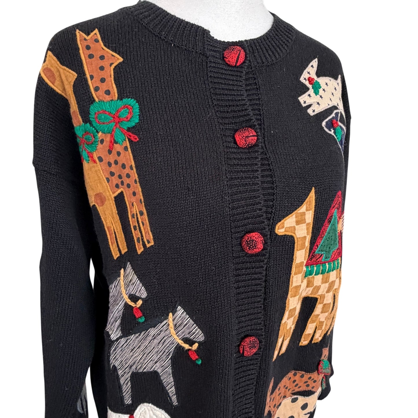 Susan Bristol Vintage 1993 Noah's Ark Holiday Cardigan Sweater Women Size Medium