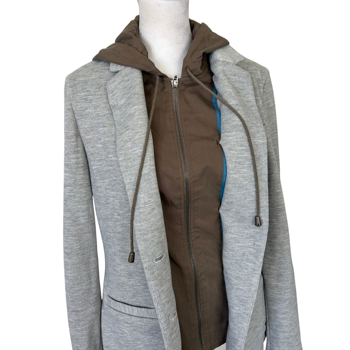 Elevenses Anthropologie Gray Hooded Dickie Blazer Jacket Womens Size Small