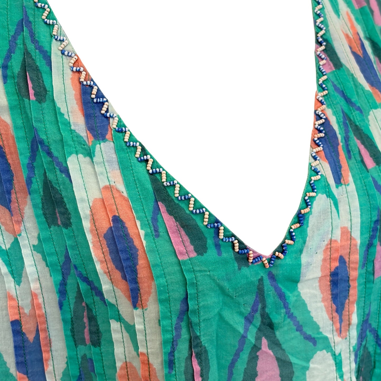 Anthropologie Duet Green Blue Print Dress Coverup Womens Size Large