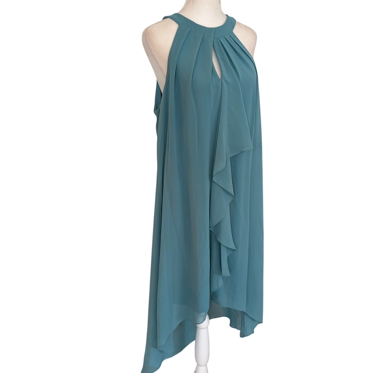 Adrianna Papell Robins Egg Blue Halter Ruffled High Low Dress Womens Size 12