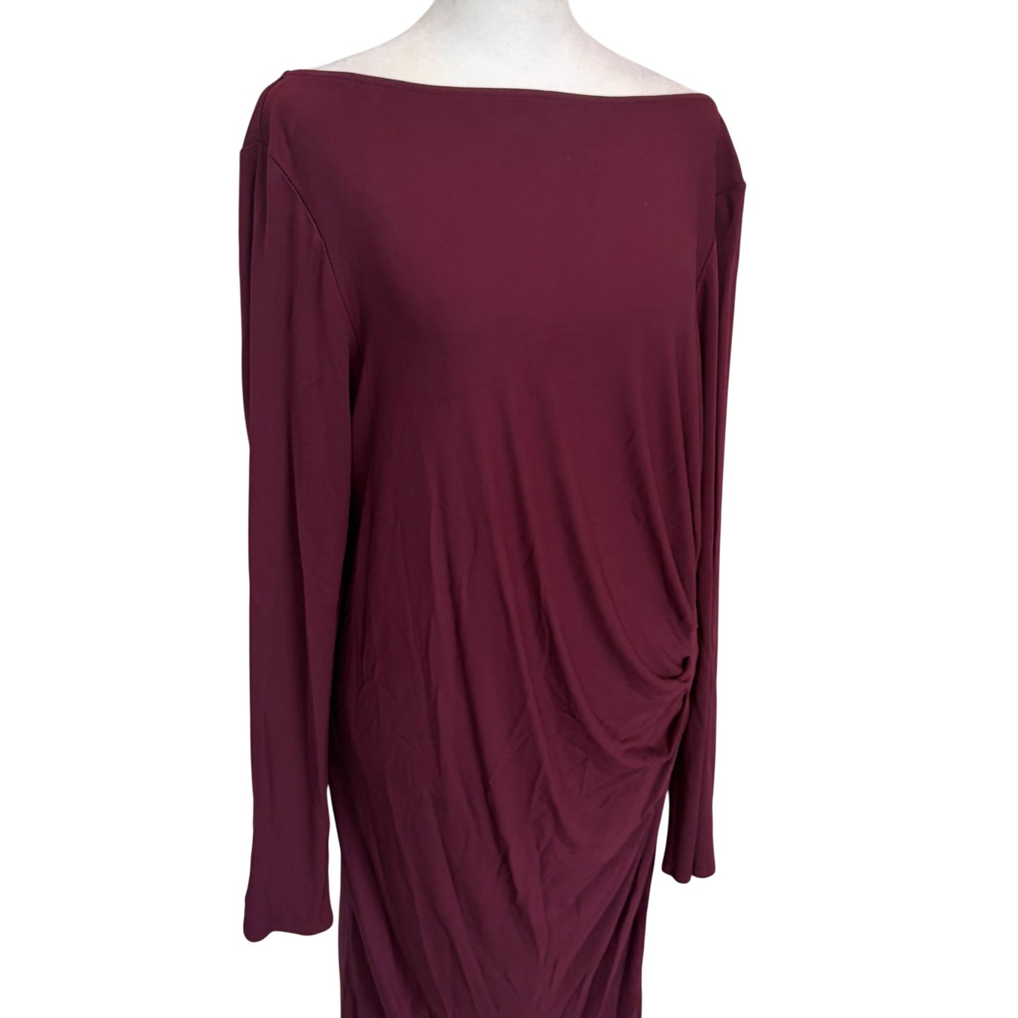 Worth New York Burgundy Side Ruche Long Sleeve Stretch Dress Womens Size Large