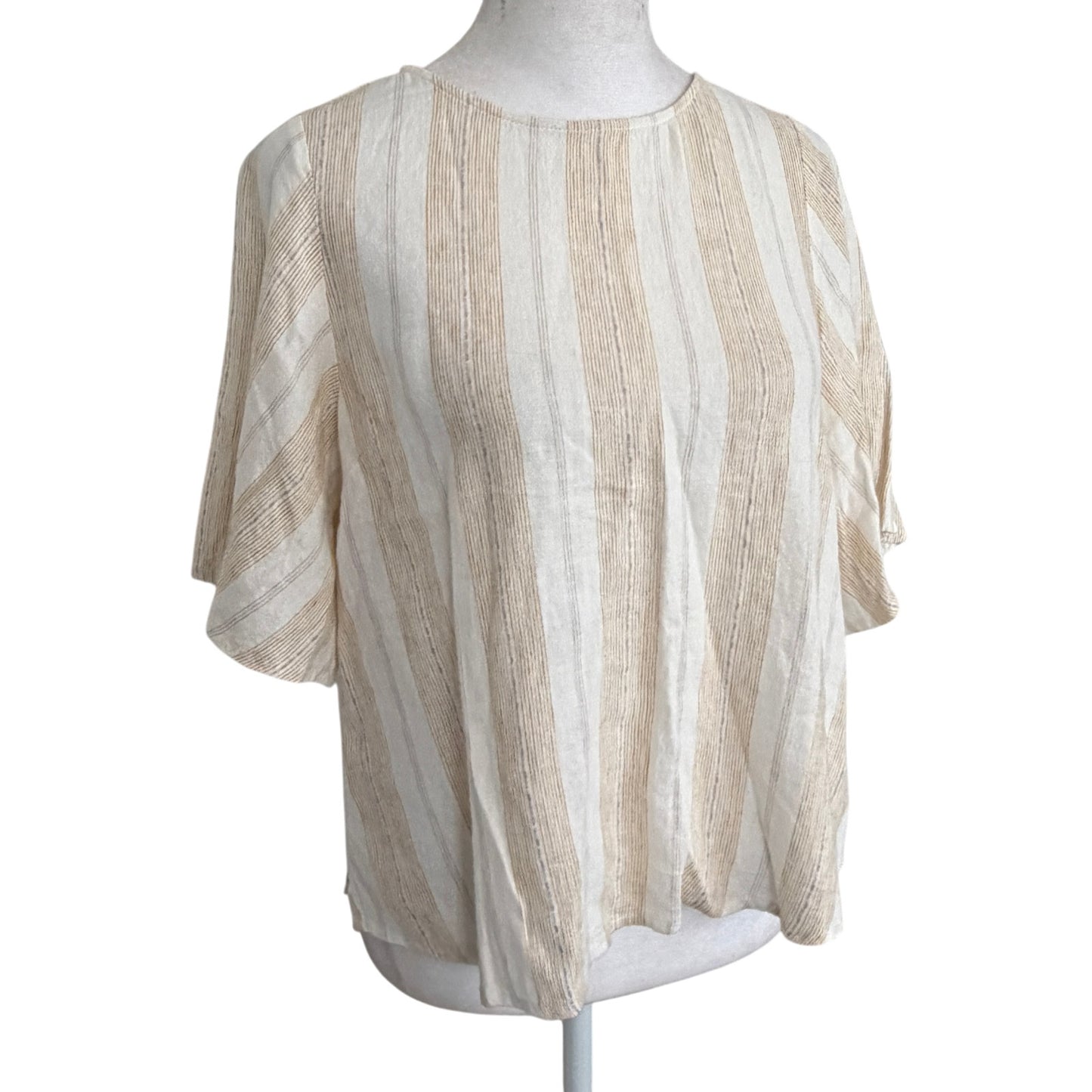 Gentle Fawn Ivory and Gold Striped Boxy Linen Short Sleeve Top Womens Size XS