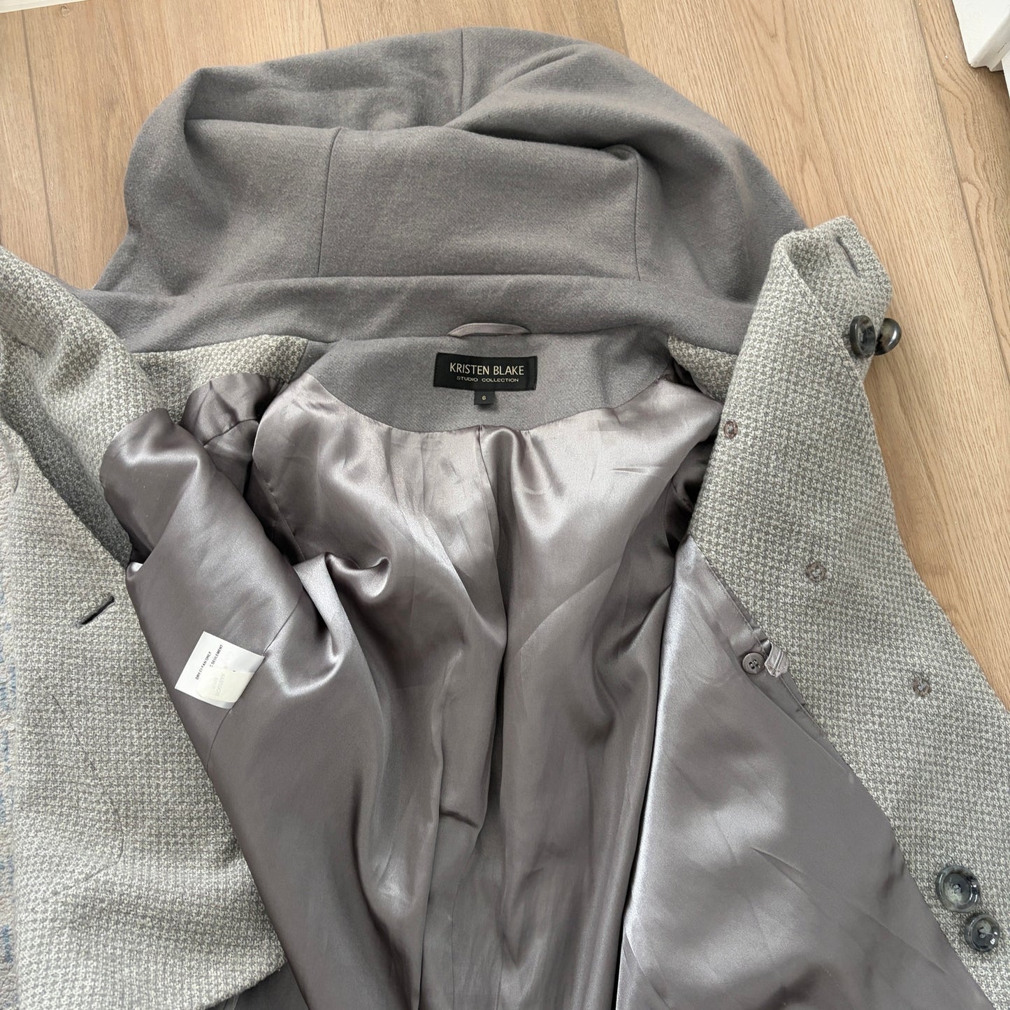 Kristen Blake Gray Hooded Wool Coat Womens Size 6