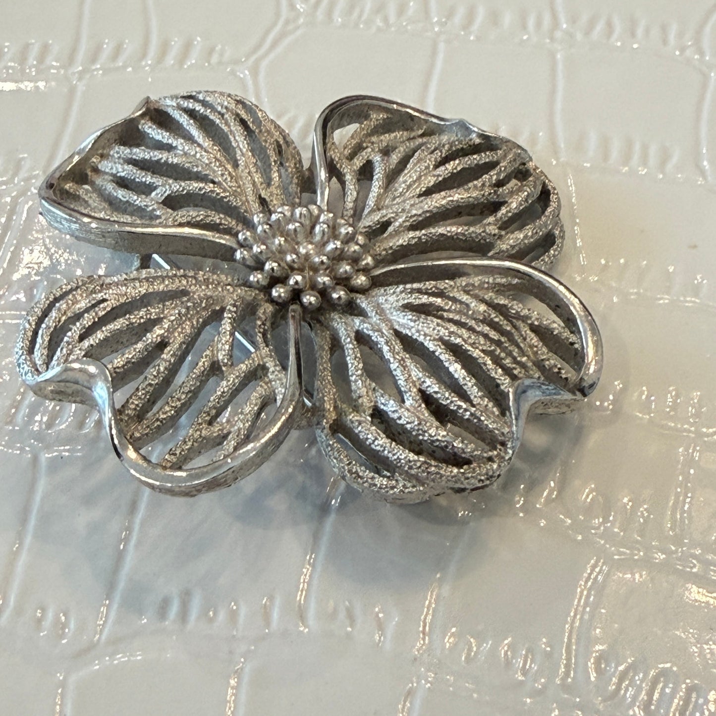 Crown Trifari Alfred Philippe Vintage Silver Flower with Pearls Brooch