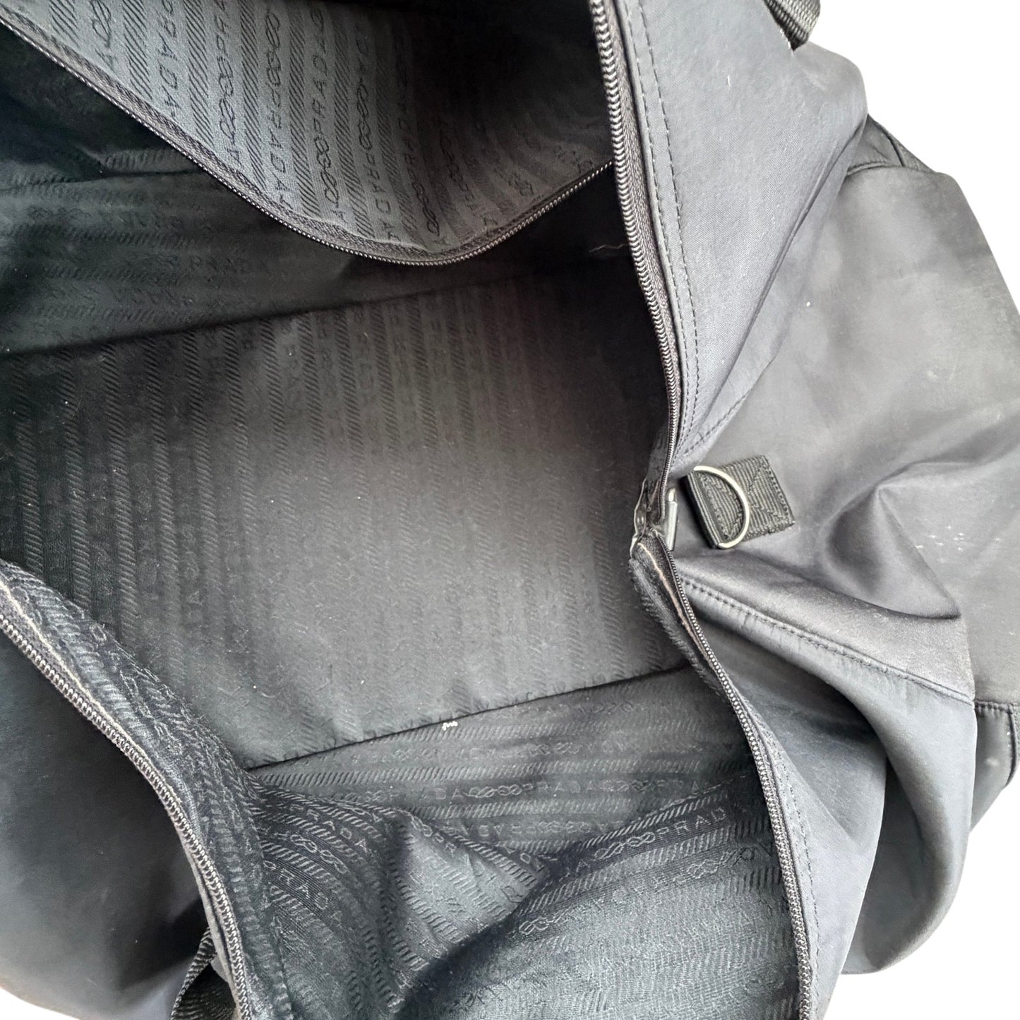 Prada Black Duffle Bag Nylon Black Travel Gym Weekender Carry On DAMAGED ZIPPER